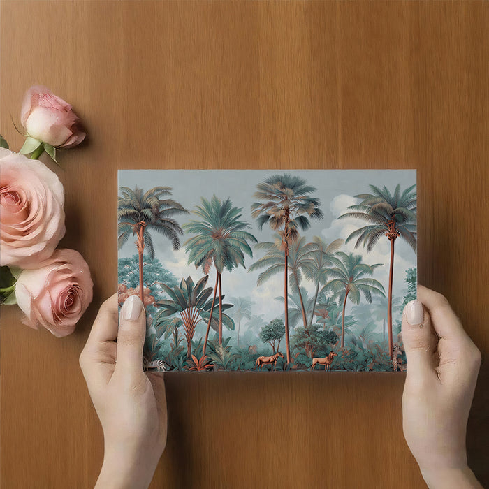 Vintage Tropical Mural Wallpaper | Exotic Wildlife & Misty Landscape