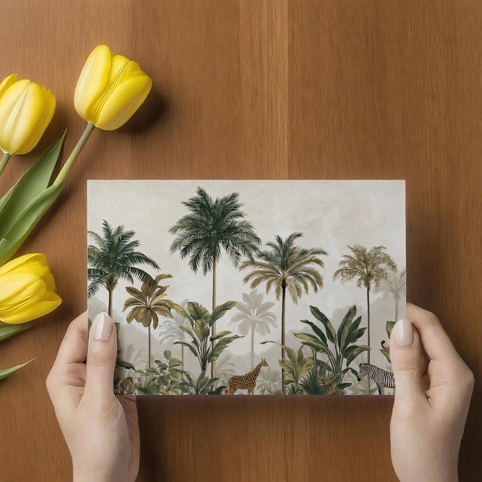 Vintage Tropical Mural Wallpaper | Exotic Wildlife & Misty Landscape