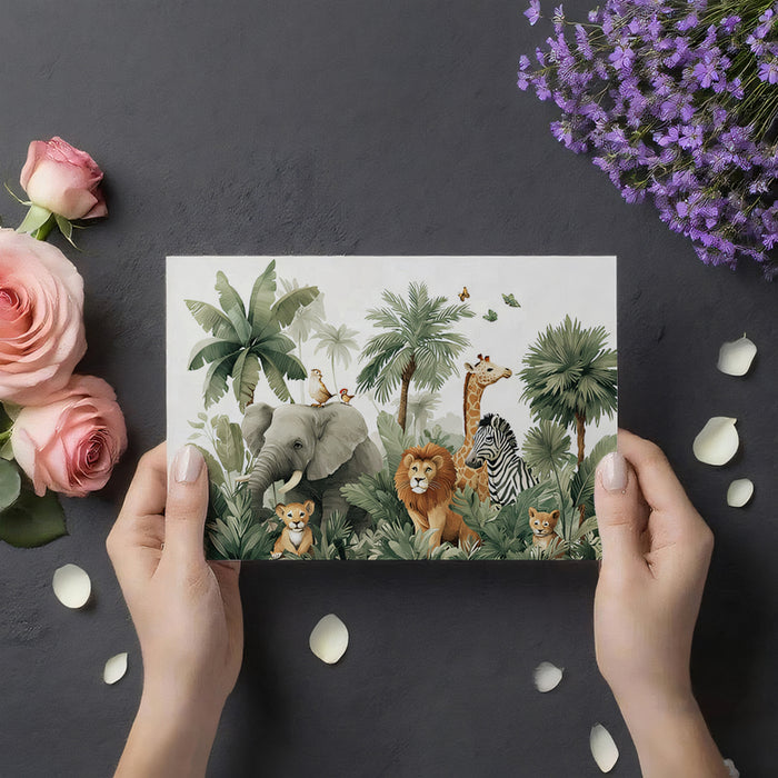 Cute Safari Animal Mural Wallpaper | Playful Jungle Scene for Kids' Rooms
