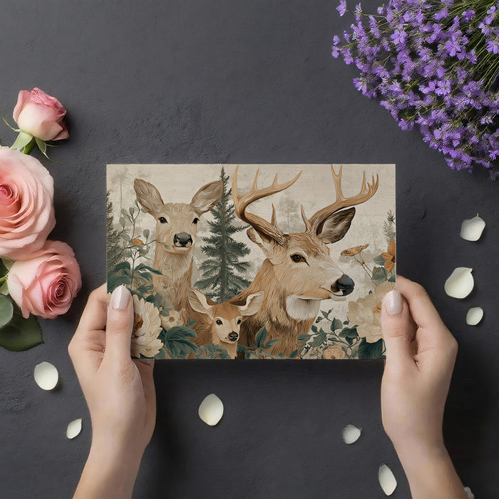 Rustic Deer Mural Wallpaper | Charming Woodland with Flowers