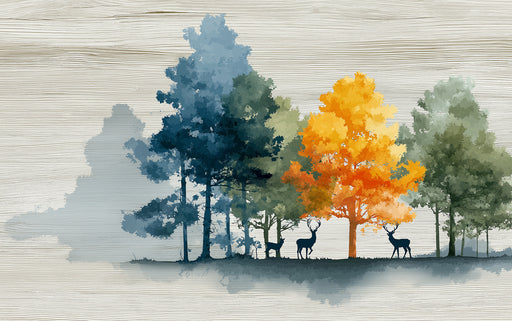 Artistic depiction of trees with autumn colors on a textured background