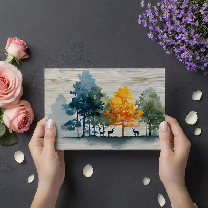 Abstract Deer Forest Mural Wallpaper | Minimalist Landscape with Colorful Trees