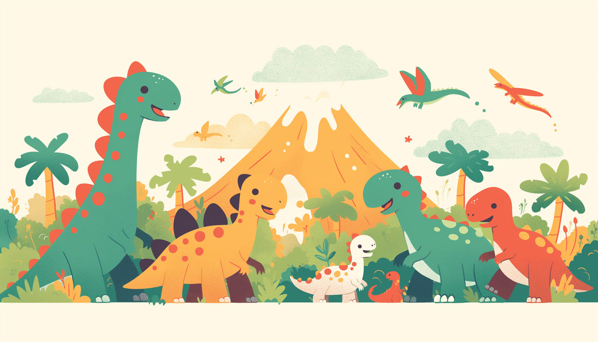 Dinosaur and Mountain Mural Wallpaper in Bedroom | Various Colors (Green, Yellow, Blue, etc.) of Dinosaur