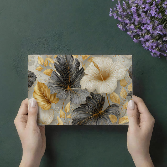 Gilded Tropical Floral Mural Wallpaper | Gold & Monochrome Leaves