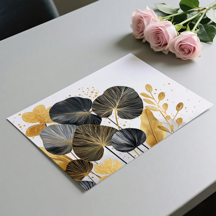 Gilded Tropical Foliage Mural Wallpaper | Abstract Gold, Black & White
