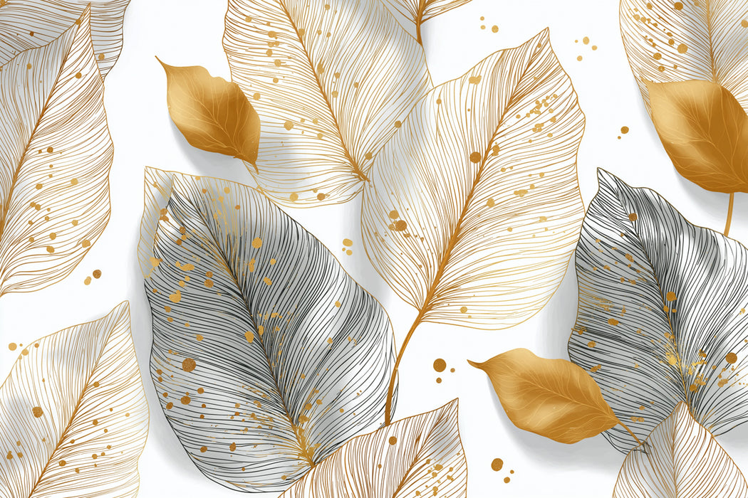 Gilded Leaf Mural Wallpaper | Abstract Gold & Monochrome Foliage