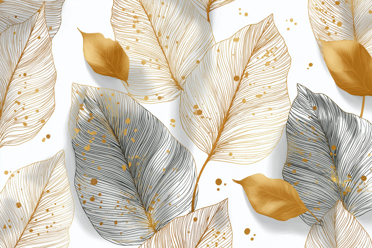Gilded Leaf Mural Wallpaper | Abstract Gold & Monochrome Foliage