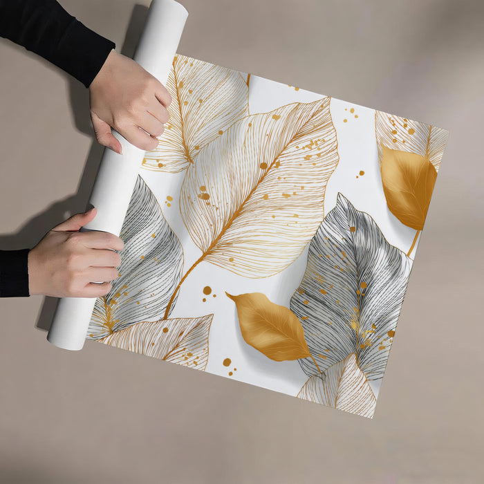 Gilded Leaf Mural Wallpaper | Abstract Gold & Monochrome Foliage
