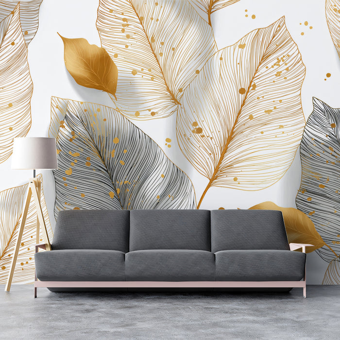 Gilded Leaf Mural Wallpaper | Abstract Gold & Monochrome Foliage