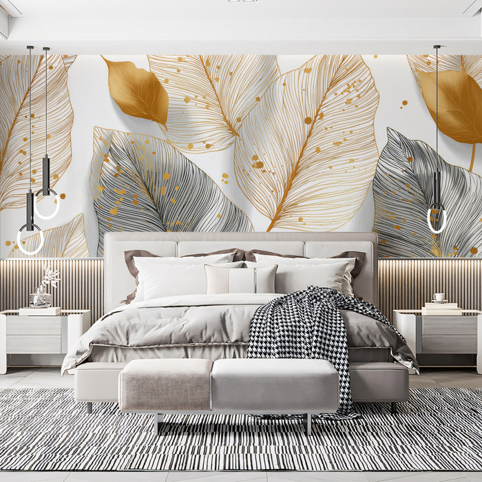Gilded Leaf Mural Wallpaper | Abstract Gold & Monochrome Foliage