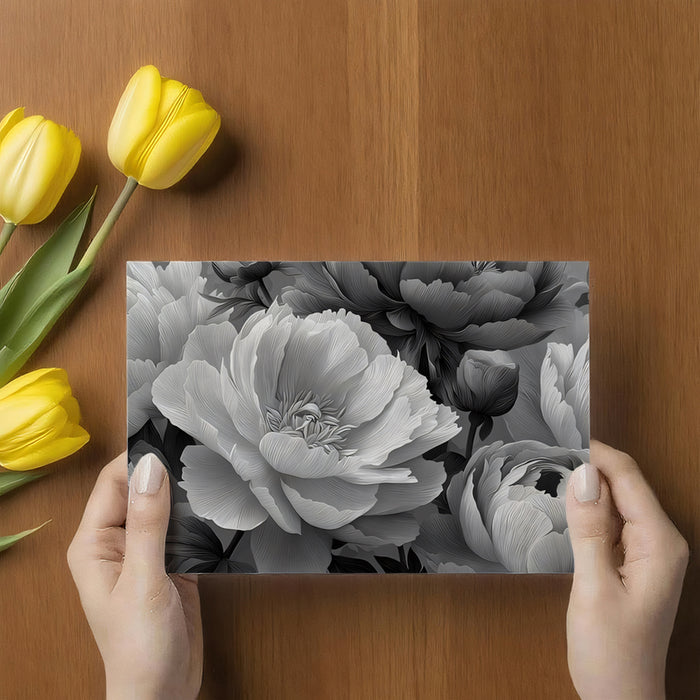 Monochrome Peony Floral Mural Wallpaper | Elegant Black & White