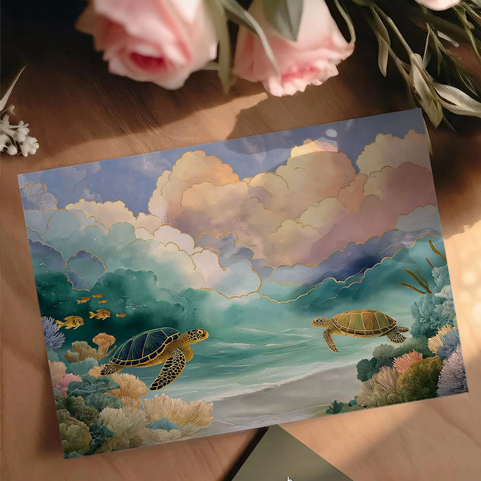 Ethereal Undersea Mural Wallpaper | Sea Turtles & Floating Clouds
