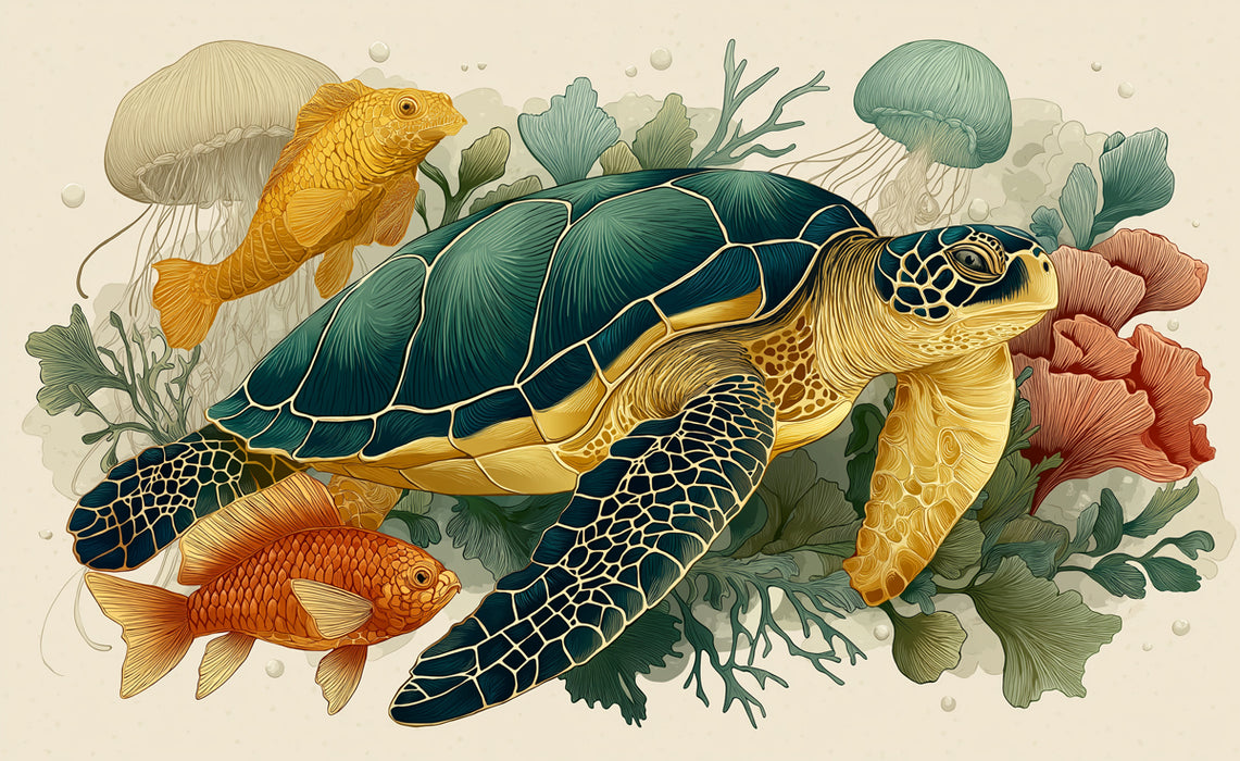 Underwater Fantasy Mural Wallpaper | Sea Turtle & Fish in Coral