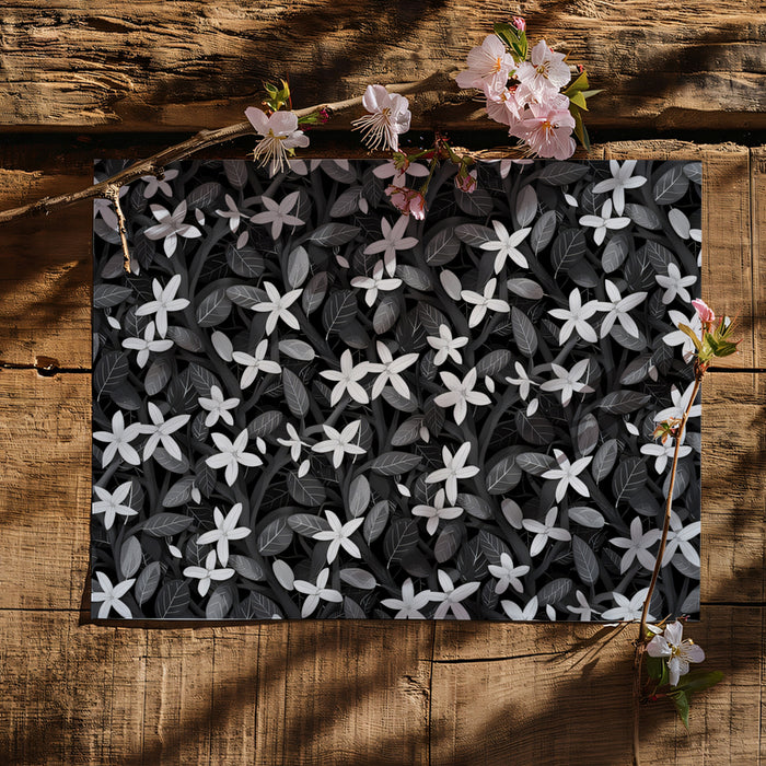 Monochrome Jasmine Pattern Wallpaper | Elegant Black & White Floral