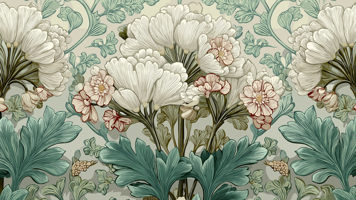Classic Floral Mural Wallpaper | Art Nouveau Botanical Pattern
