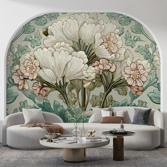 Classic Floral Mural Wallpaper | Art Nouveau Botanical Pattern