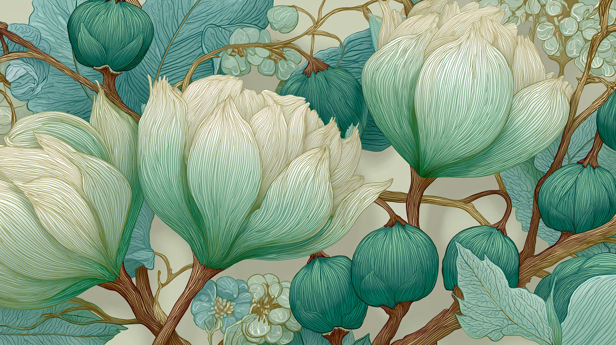 Modern Abstract Floral Mural Wallpaper | Elegant Lotus Bloom Pattern