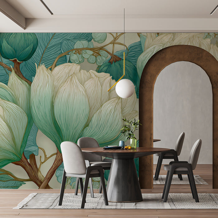 Modern Abstract Floral Mural Wallpaper | Elegant Lotus Bloom Pattern
