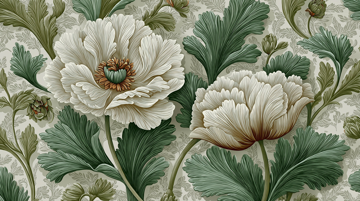 Vintage Peony Floral Mural Wallpaper | Elegant Botanical Pattern