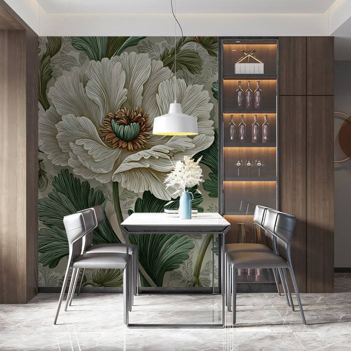 Vintage Peony Floral Mural Wallpaper | Elegant Botanical Pattern