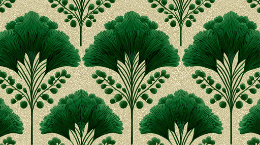 Pattern of green leaf designs on a beige background