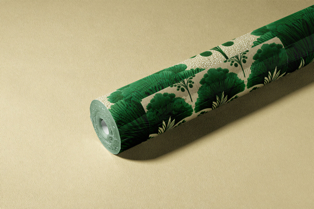 Art Deco Gingko Leaf Mural Wallpaper | Mid-Century Geometric Botanical Pattern