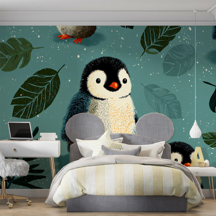 Adorable Baby Penguin Mural Wallpaper | Cute Kids Room Pattern