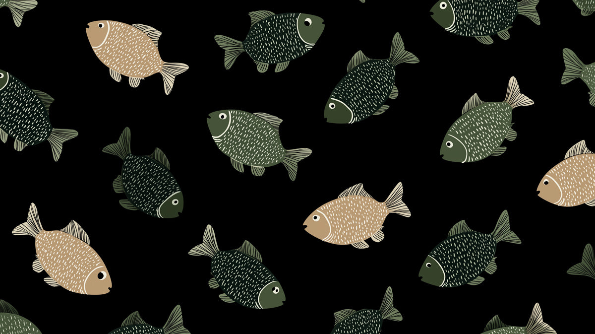 Stylish Fish Pattern Mural Wallpaper | Modern Black & White Sea Life