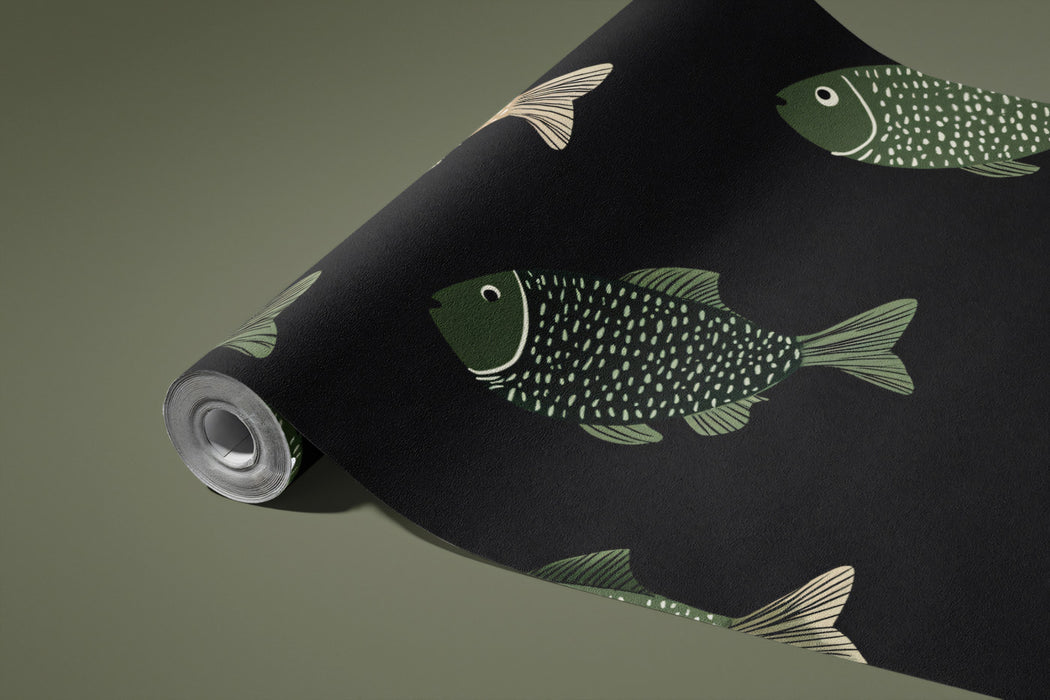 Stylish Fish Pattern Mural Wallpaper | Modern Black & White Sea Life