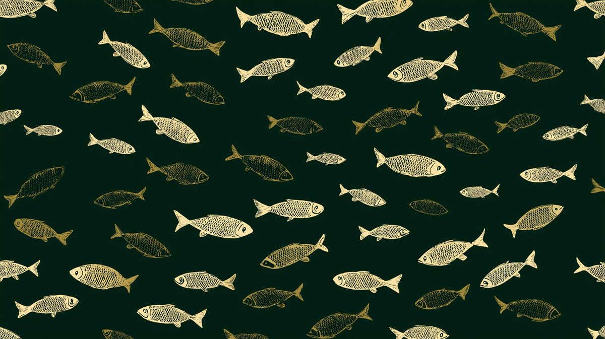 Vintage Fish Pattern Mural Wallpaper | Rustic Nautical Print