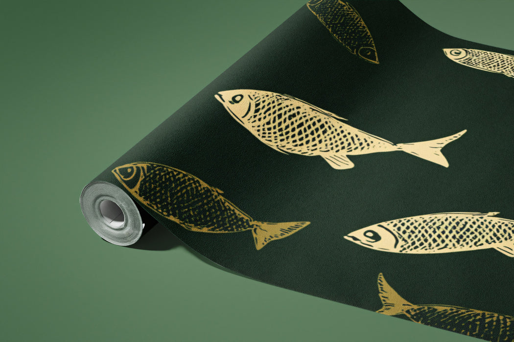 Vintage Fish Pattern Mural Wallpaper | Rustic Nautical Print