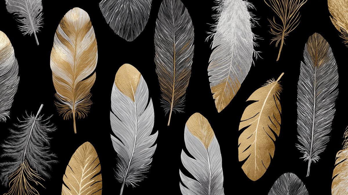 Modern Feather Pattern Mural Wallpaper | Black & Gold Luxury