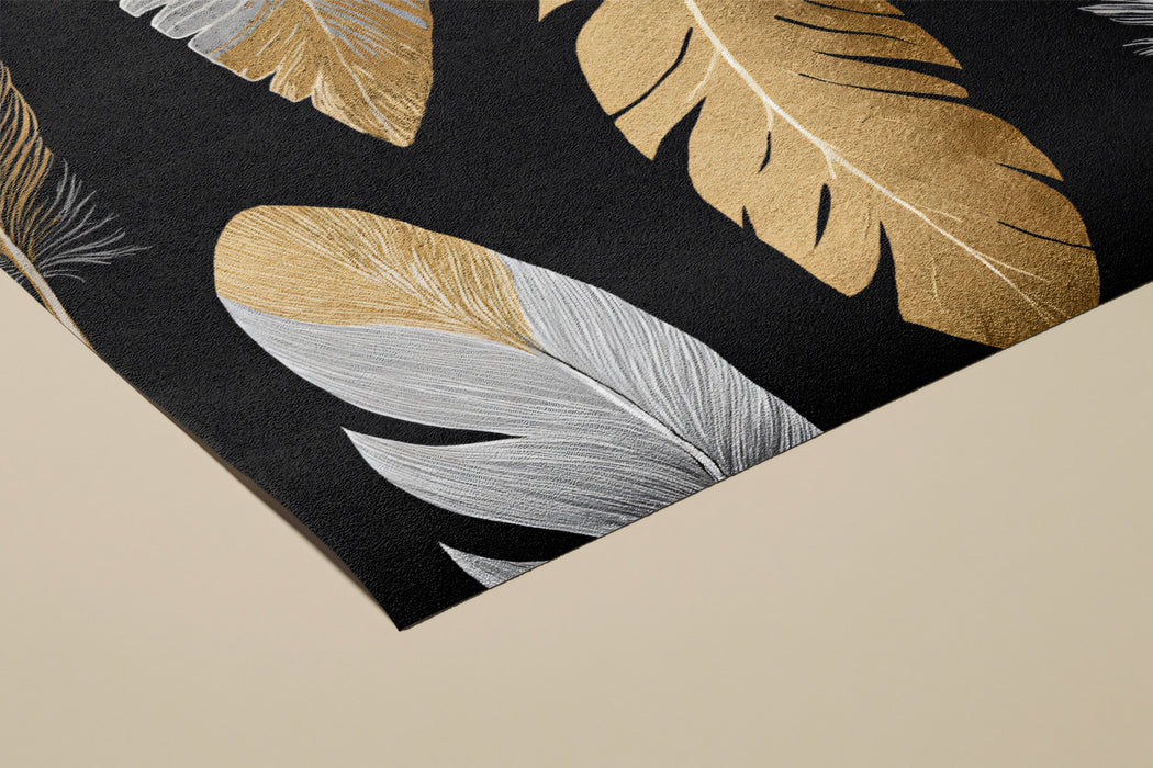 Modern Feather Pattern Mural Wallpaper | Black & Gold Luxury