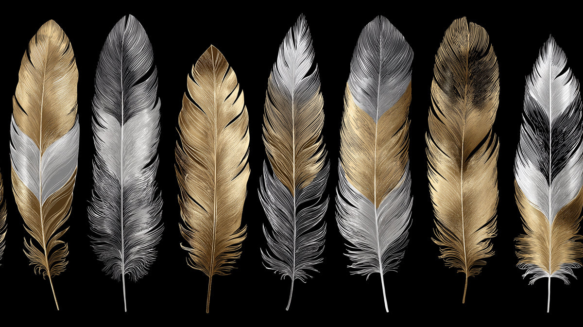 Luxury Feather Mural Wallpaper | Gold & Silver Accent Wall