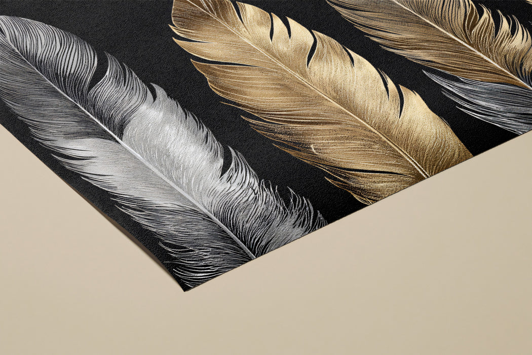 Luxury Feather Mural Wallpaper | Gold & Silver Accent Wall