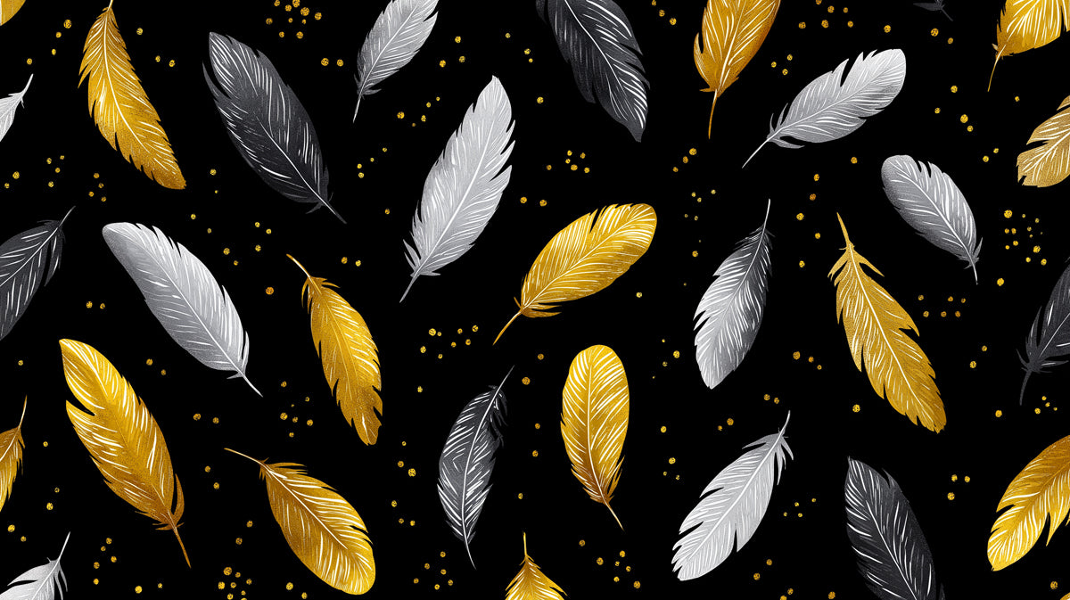 Elegant Feather Pattern Mural Wallpaper | Black & Gold Luxury