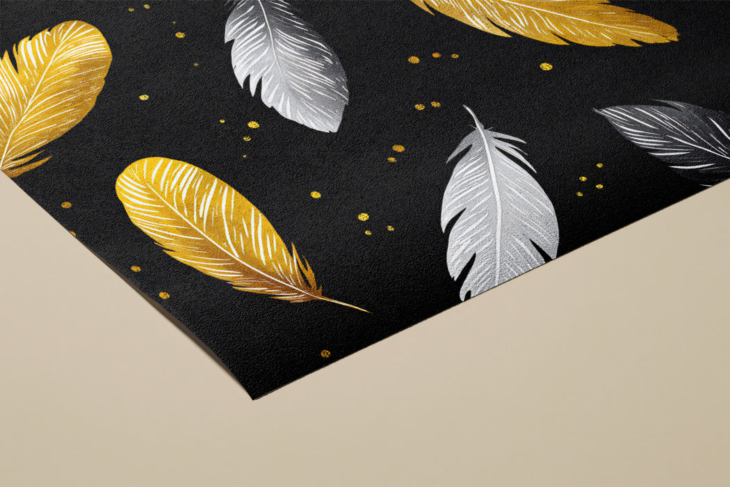 Elegant Feather Pattern Mural Wallpaper | Black & Gold Luxury