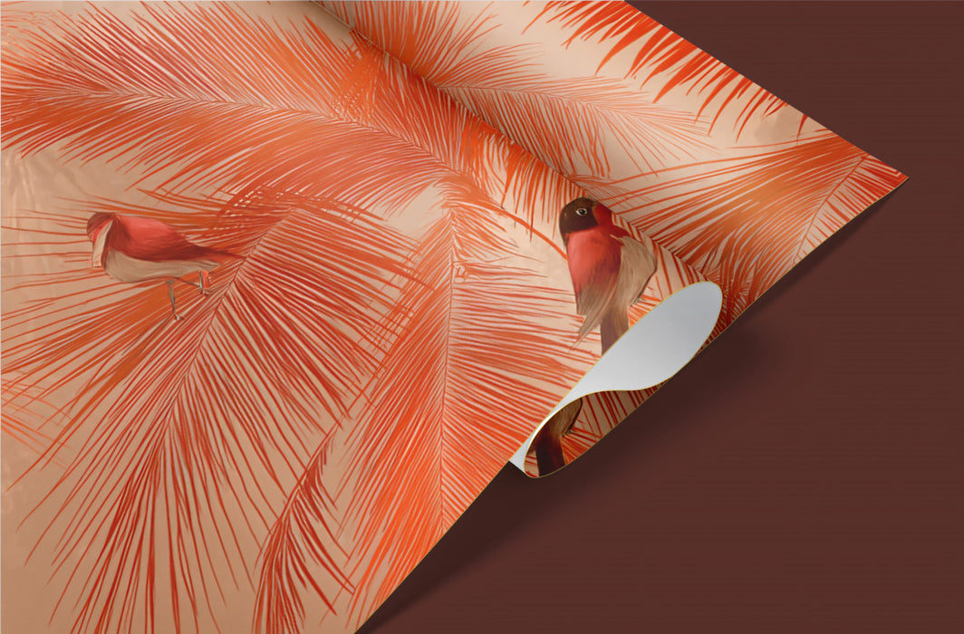 Tropical Bird Mural Wallpaper | Warm Palm Leaves & Red Finch