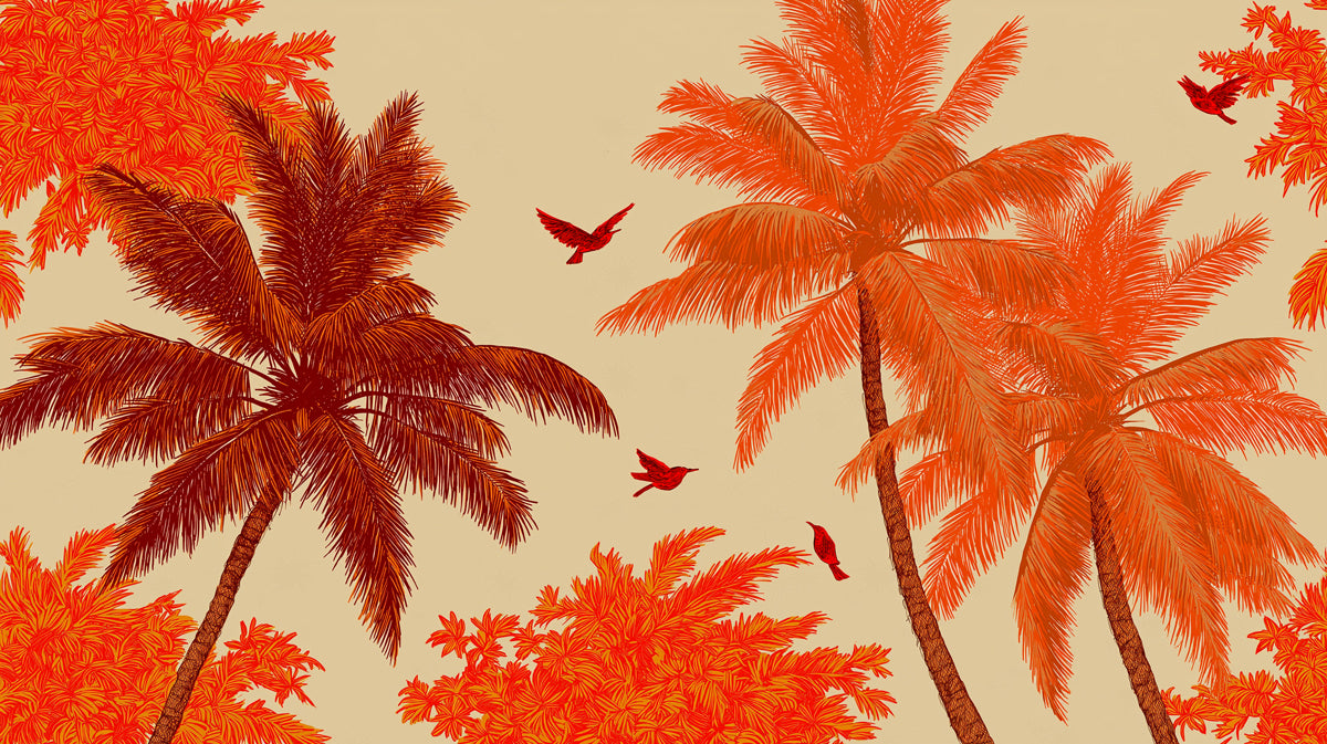 Exotic Tropical Palm Mural Wallpaper | Warm Sunset Tones
