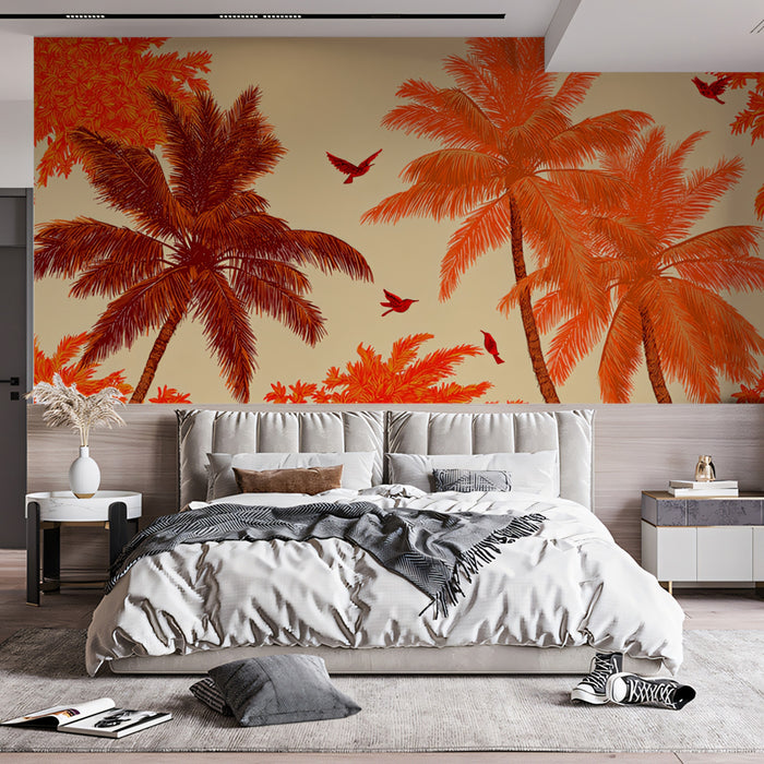 Exotic Tropical Palm Mural Wallpaper | Warm Sunset Tones