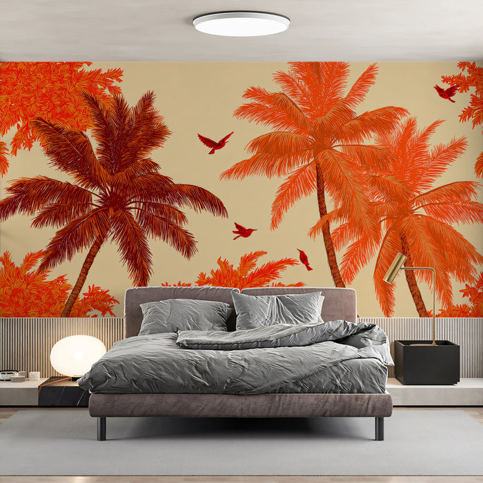 Exotic Tropical Palm Mural Wallpaper | Warm Sunset Tones