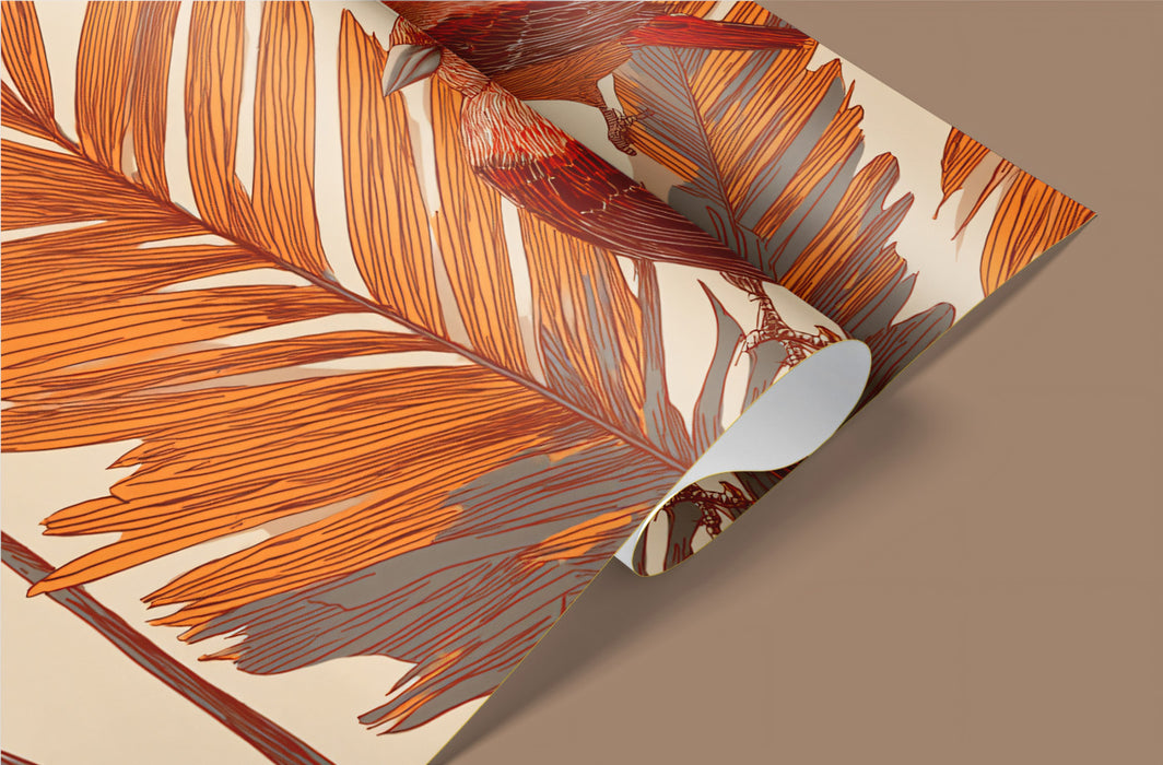 Tropical Mural Wallpaper | Rust-Toned Birds & Leaves