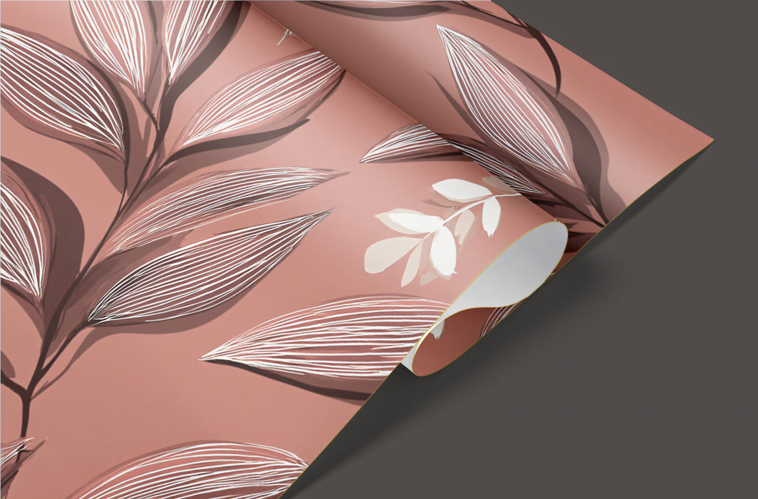 Intricate Leaf Pattern Mural Wallpaper | Elegant Dusty Rose Botanical