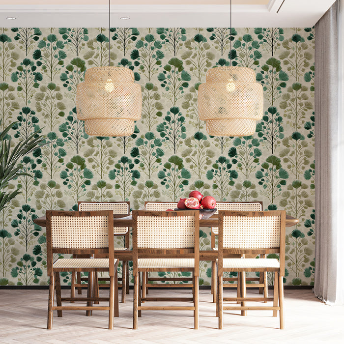 Elegant Botanical Mural Wallpaper | Stylized Tree Pattern