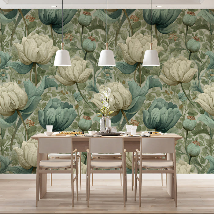 Vintage Floral Mural Wallpaper | Classic Botanical Pattern