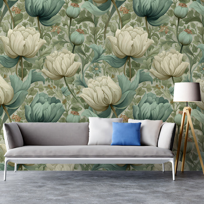 Vintage Floral Mural Wallpaper | Classic Botanical Pattern