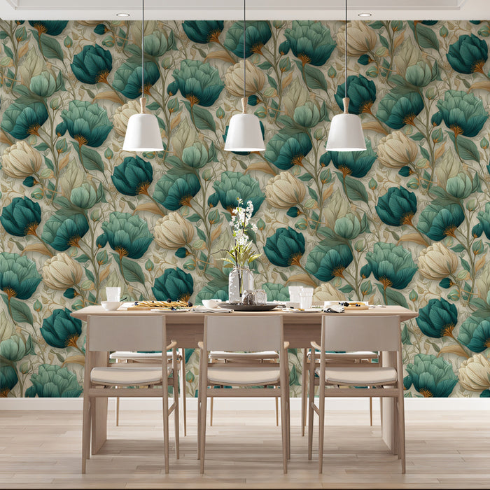 Vintage Floral Mural Wallpaper | Classic Botanical Pattern