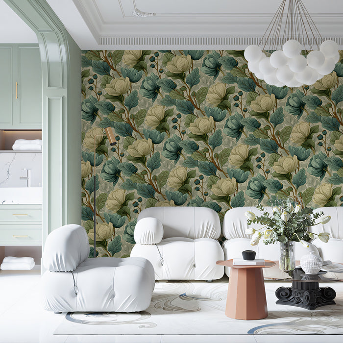 Vintage Floral Mural Wallpaper | Classic Botanical Pattern