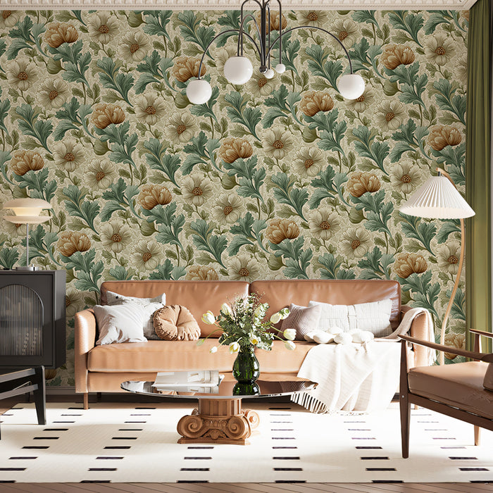 Rustic Floral Mural Wallpaper | Vintage Botanical Print