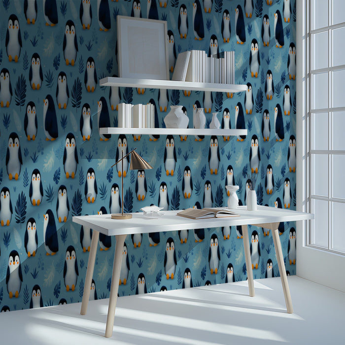 Cute Baby Penguin Mural Wallpaper | Adorable Antarctic Pattern